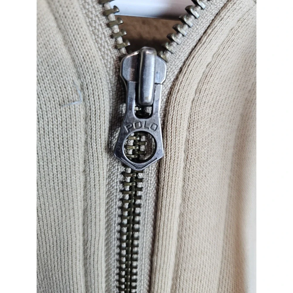 Polo Ralph Lauren Men's Full Zip Fleece Lined Waffle Knit Hoodie Beige Large